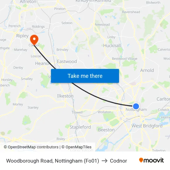 Woodborough Road, Nottingham (Fo01) to Codnor map