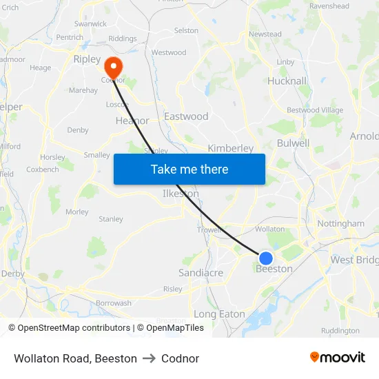 Wollaton Road, Beeston to Codnor map