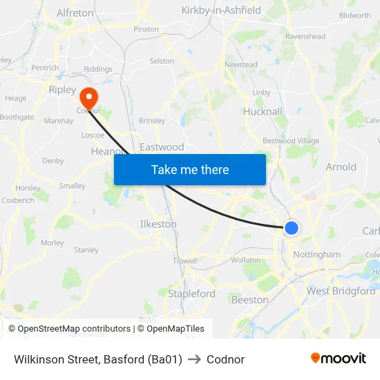 Wilkinson Street, Basford (Ba01) to Codnor map