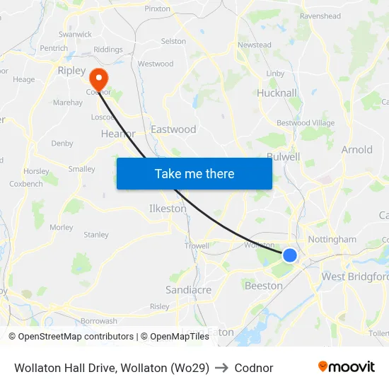 Wollaton Hall Drive, Wollaton (Wo29) to Codnor map