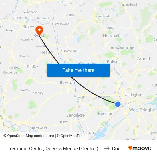 Treatment Centre, Queens Medical Centre (Qm20) to Codnor map