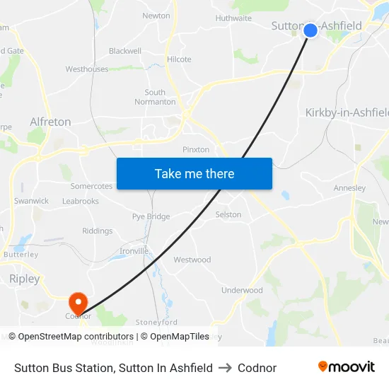 Sutton Bus Station, Sutton In Ashfield to Codnor map