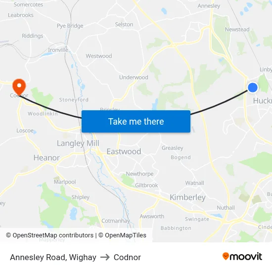 Annesley Road, Wighay to Codnor map