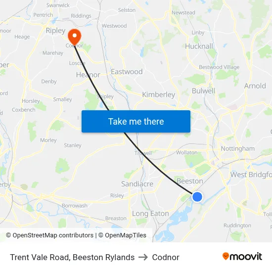 Trent Vale Road, Beeston Rylands to Codnor map