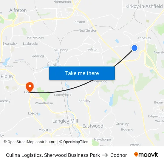 Culina Logistics, Sherwood Business Park to Codnor map