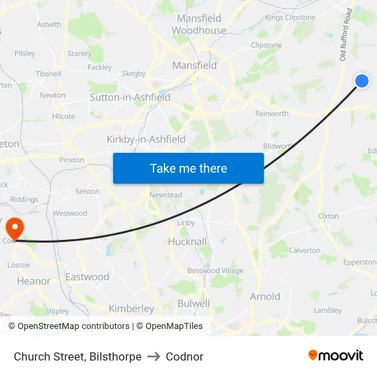 Church Street, Bilsthorpe to Codnor map
