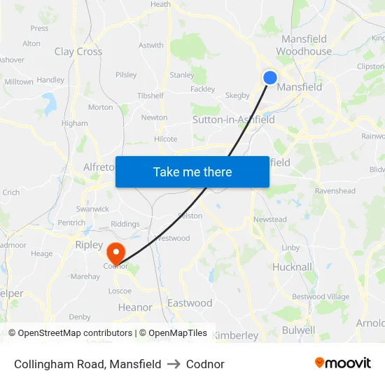 Collingham Road, Mansfield to Codnor map
