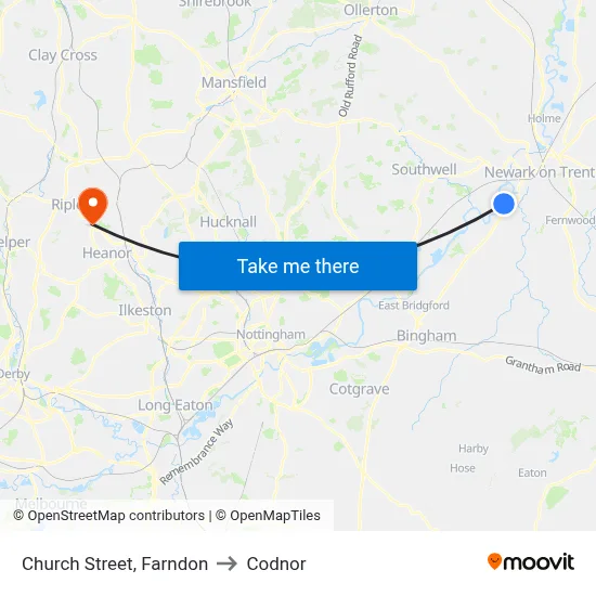 Church Street, Farndon to Codnor map