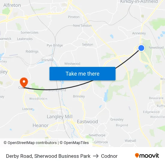 Derby Road, Sherwood Business Park to Codnor map