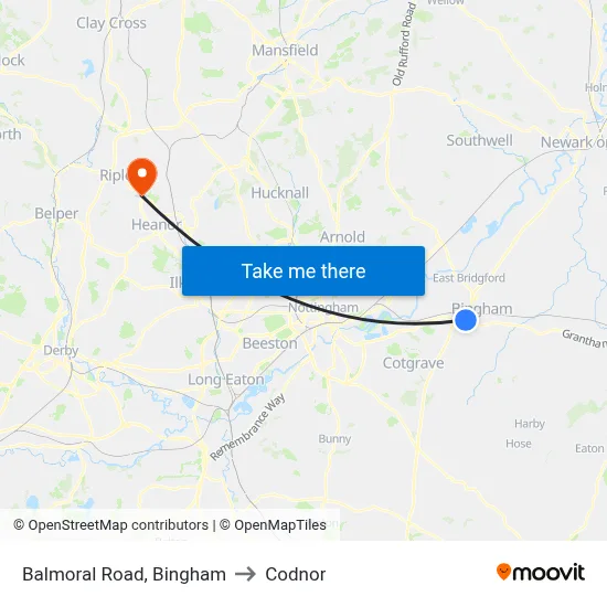 Balmoral Road, Bingham to Codnor map