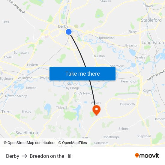 Derby to Breedon on the Hill map