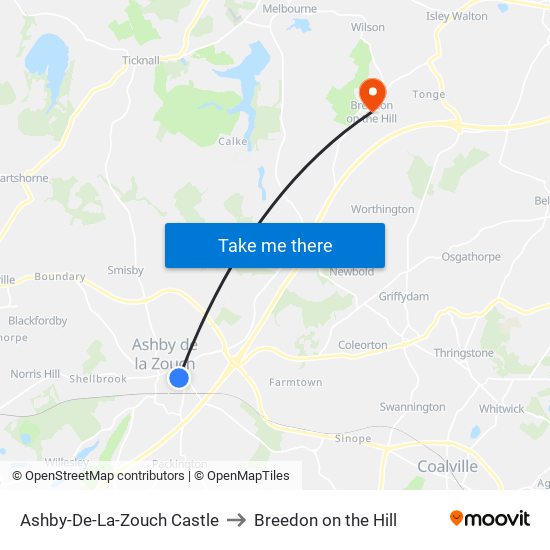 Ashby-De-La-Zouch Castle to Breedon on the Hill map