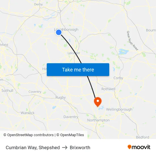 Cumbrian Way, Shepshed to Brixworth map