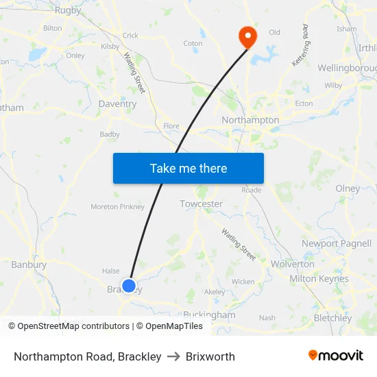 Northampton Road, Brackley to Brixworth map