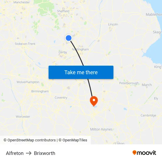 Alfreton to Brixworth map