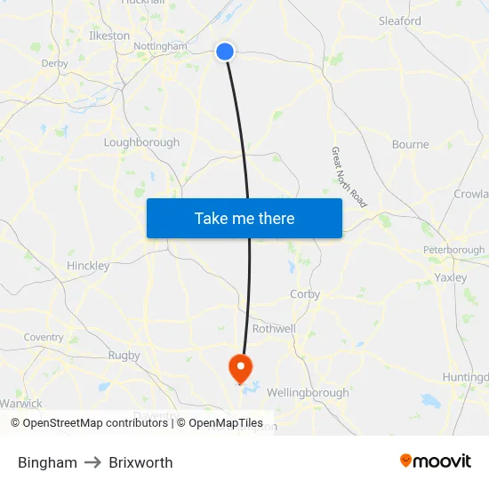 Bingham to Brixworth map