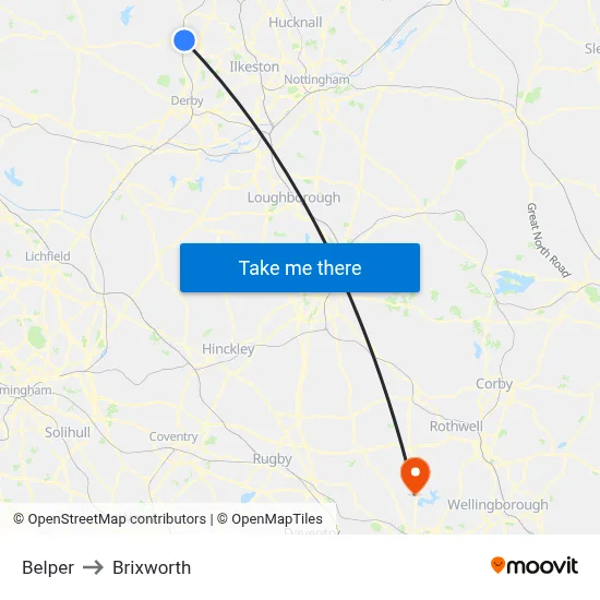 Belper to Brixworth map