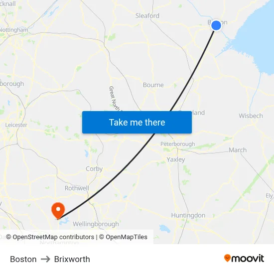 Boston to Brixworth map