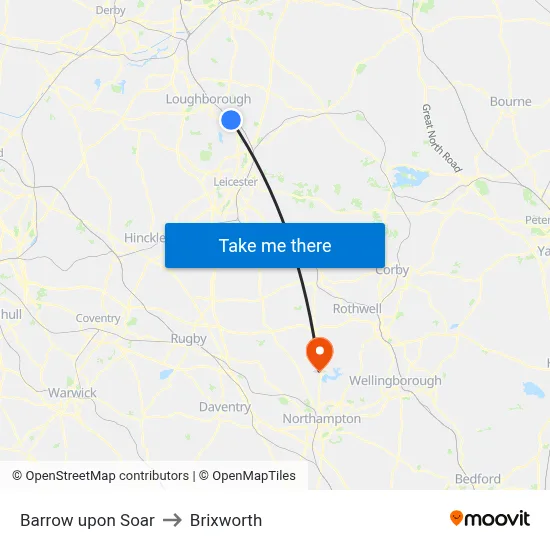 Barrow upon Soar to Brixworth map