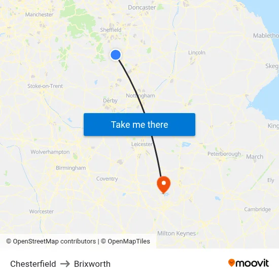 Chesterfield to Brixworth map