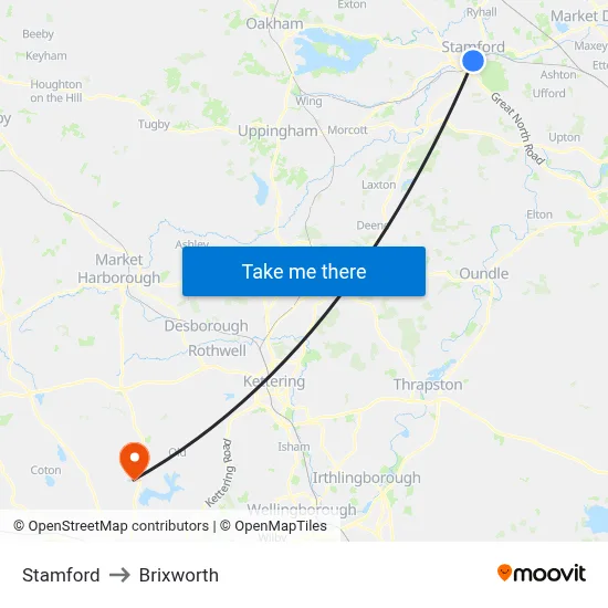 Stamford to Brixworth map