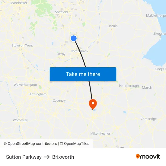 Sutton Parkway to Brixworth map
