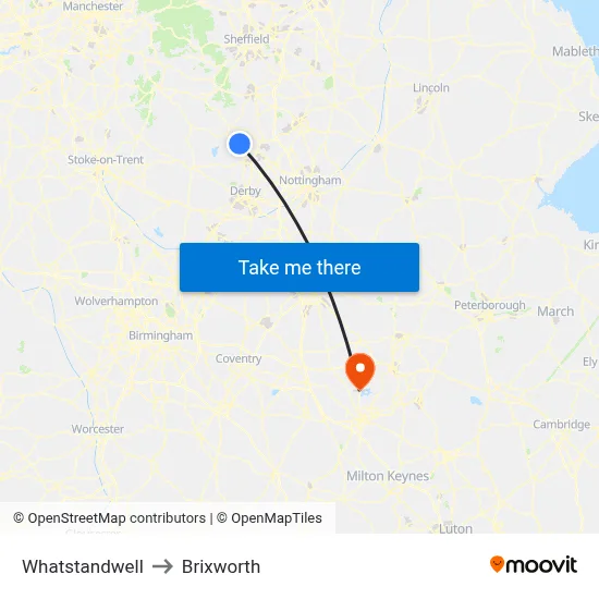 Whatstandwell to Brixworth map