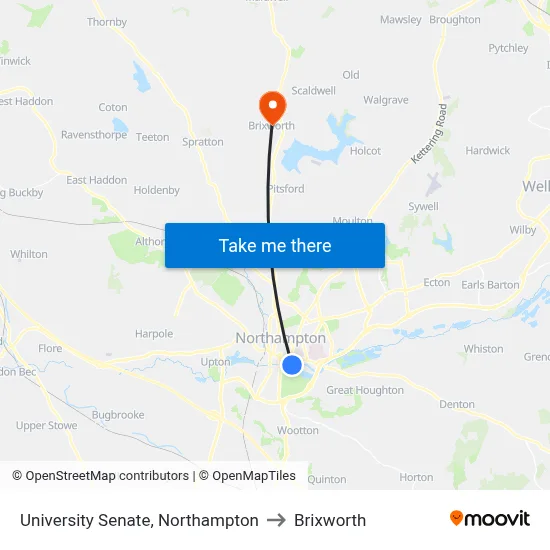 University Senate, Northampton to Brixworth map
