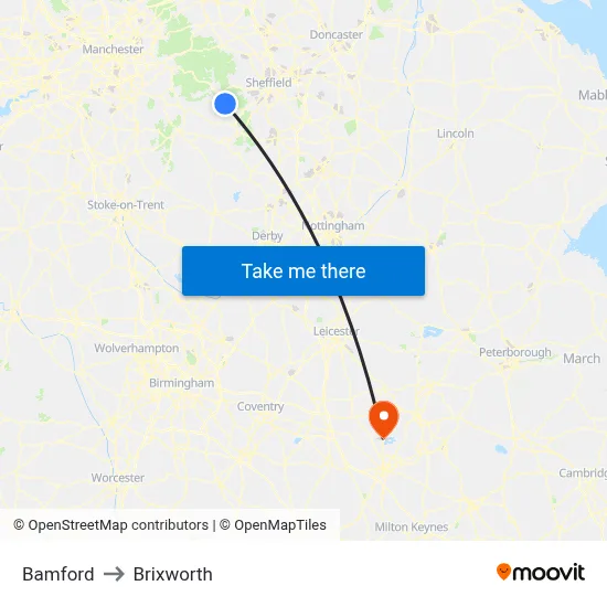 Bamford to Brixworth map