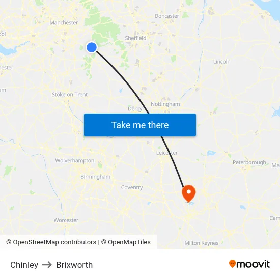 Chinley to Brixworth map