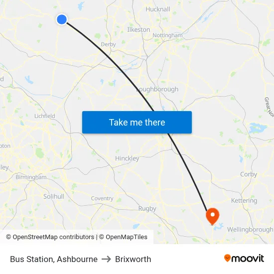 Bus Station, Ashbourne to Brixworth map