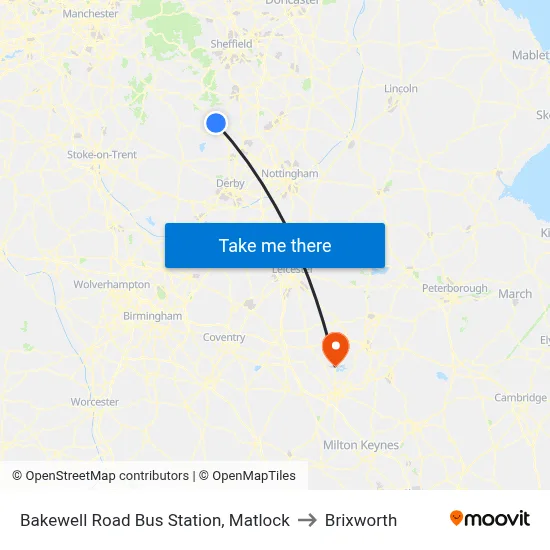 Bakewell Road Bus Station, Matlock to Brixworth map