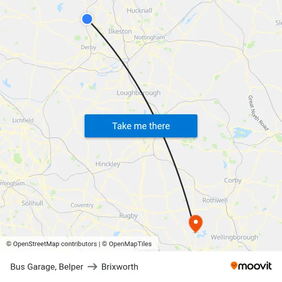 Bus Garage, Belper to Brixworth map