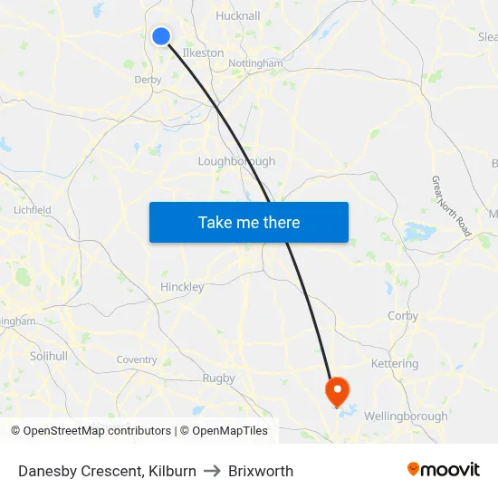 Danesby Crescent, Kilburn to Brixworth map