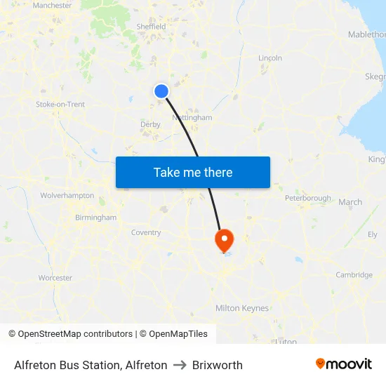 Alfreton Bus Station, Alfreton to Brixworth map