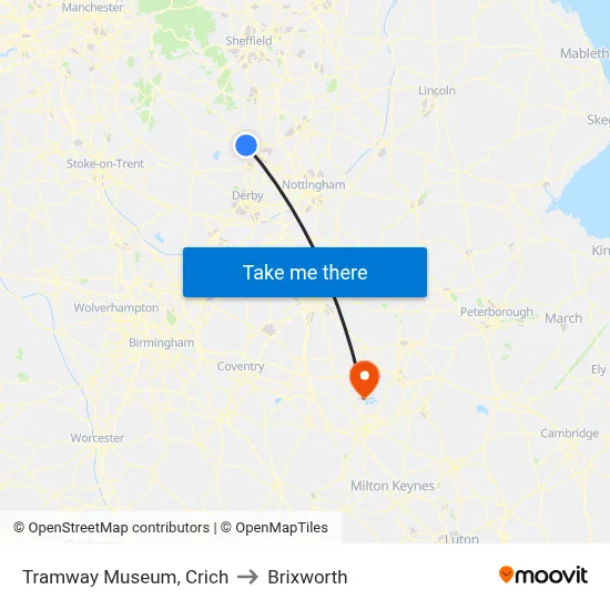 Tramway Museum, Crich to Brixworth map