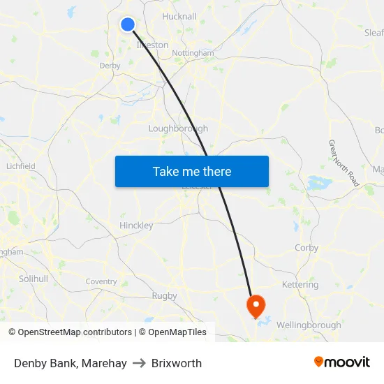 Denby Bank, Marehay to Brixworth map