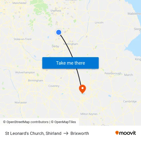 St Leonard's Church, Shirland to Brixworth map