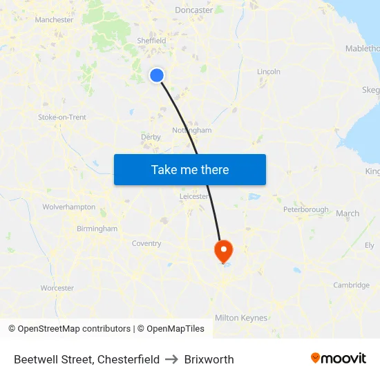 Beetwell Street, Chesterfield to Brixworth map