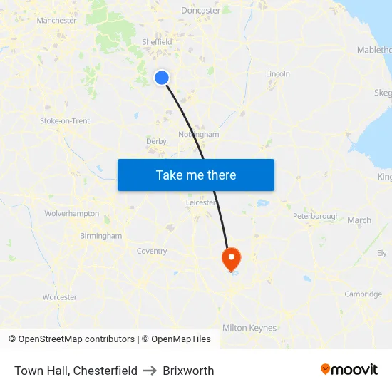 Town Hall, Chesterfield to Brixworth map