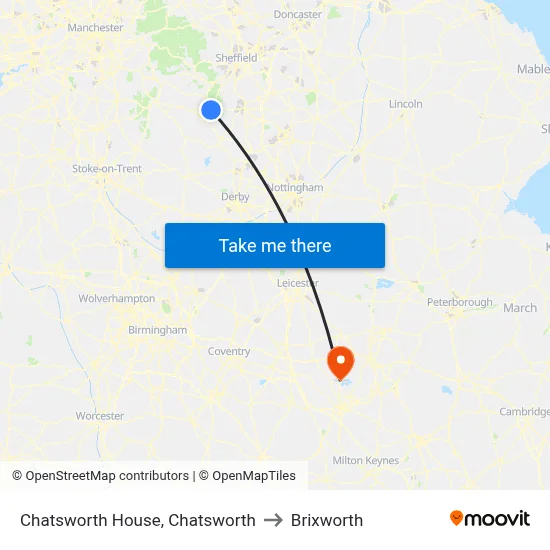 Chatsworth House, Chatsworth to Brixworth map