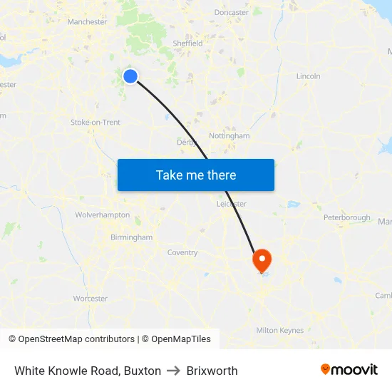 White Knowle Road, Buxton to Brixworth map