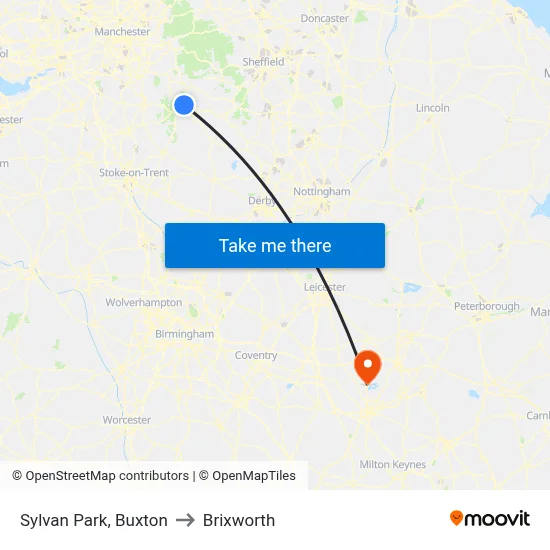 Sylvan Park, Buxton to Brixworth map