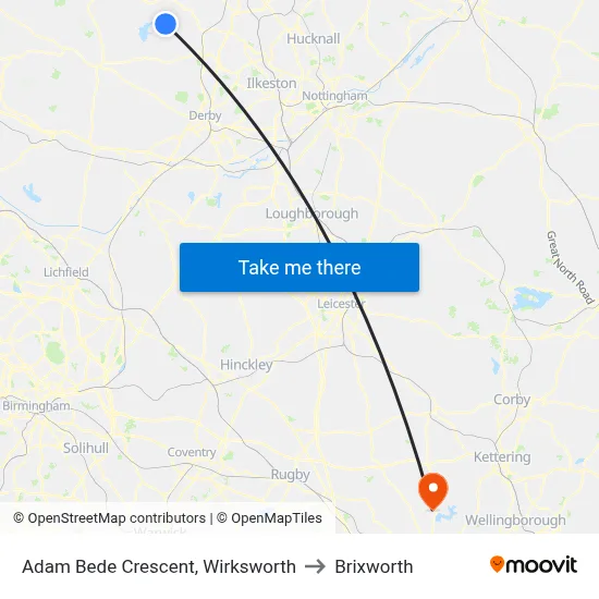 Adam Bede Crescent, Wirksworth to Brixworth map