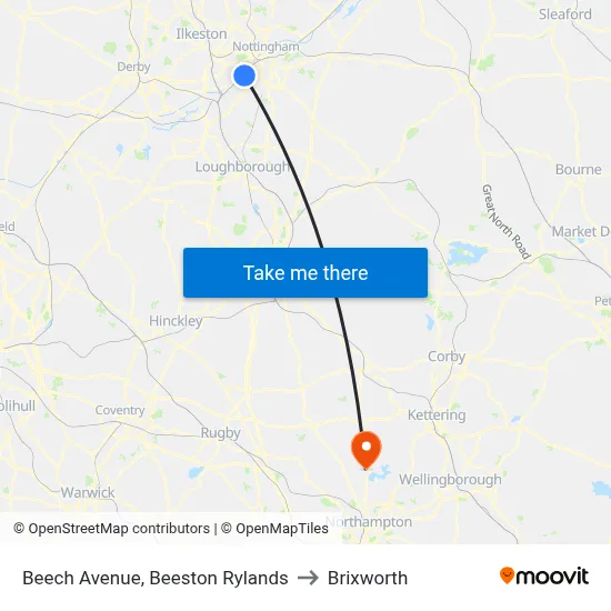 Beech Avenue, Beeston Rylands to Brixworth map