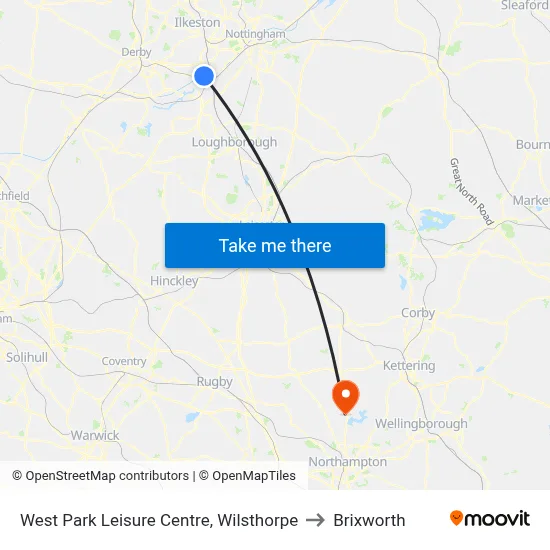 West Park Leisure Centre, Wilsthorpe to Brixworth map