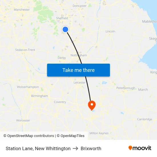 Station Lane, New Whittington to Brixworth map