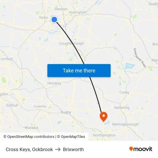Cross Keys, Ockbrook to Brixworth map