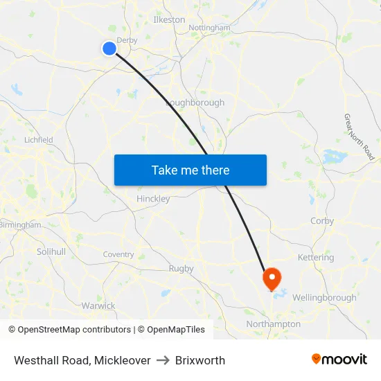 Westhall Road, Mickleover to Brixworth map