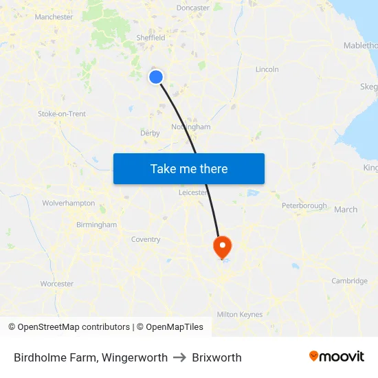 Birdholme Farm, Wingerworth to Brixworth map